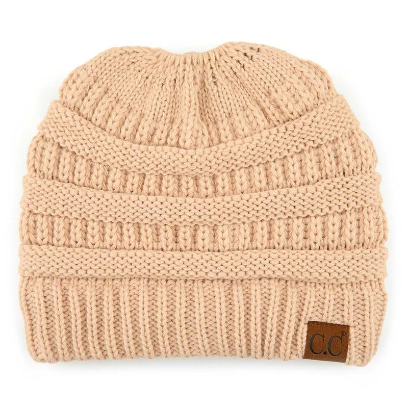 C.C Women’S Ponytail Beanie Tail Hat – Chic & Cozy Knit Winter Hat with High Ponytail Opening, Perfect for Halloween, Fall & Winter